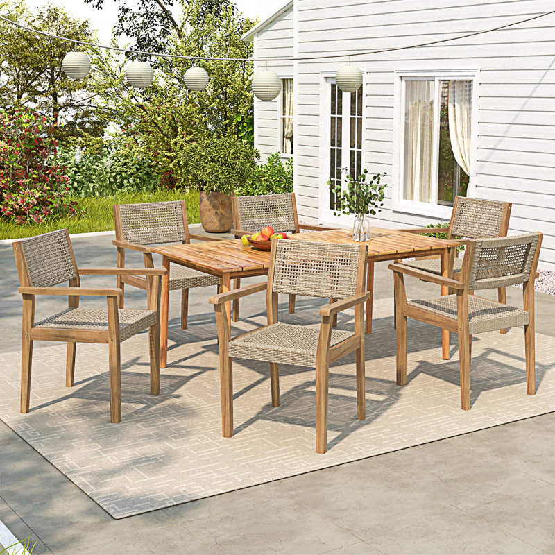 Ensemble de salle à manger d'extérieur pour patio 7 pièces, chaises de salle à manger en faux osier 6 pièces et table de salle à manger 1 pièce