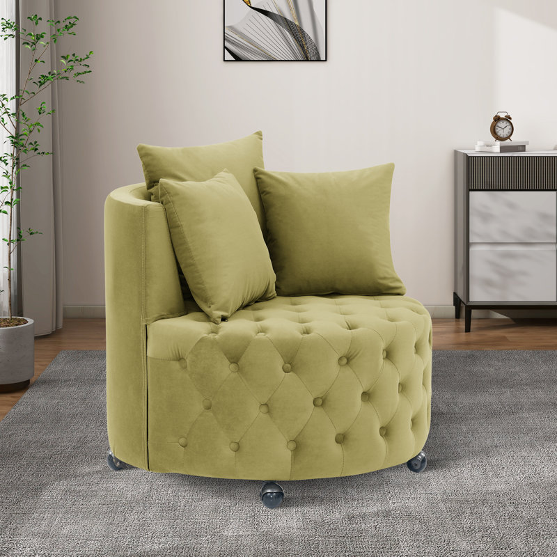 Fauteuil demi-tonneau Jakora, Velours vert kaki