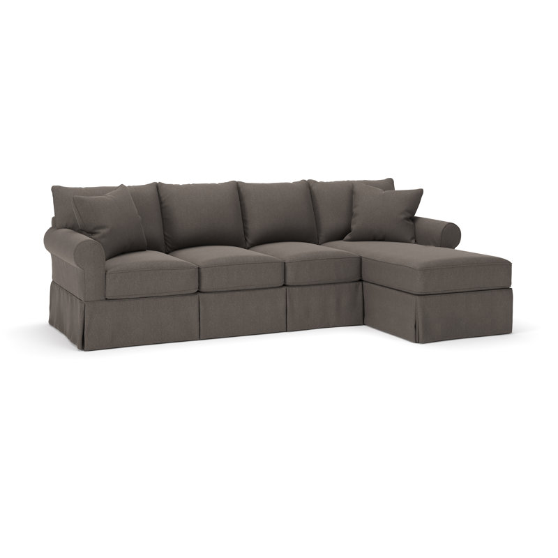 Amari Slipcovered Sectional with Sleeper Sofa, Right Hand Facing, Drusky Charcoal Sustain® Basketweave