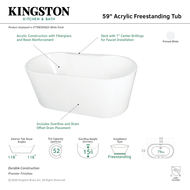 Eden 59" x 29" Freestanding Soaking Bathtub