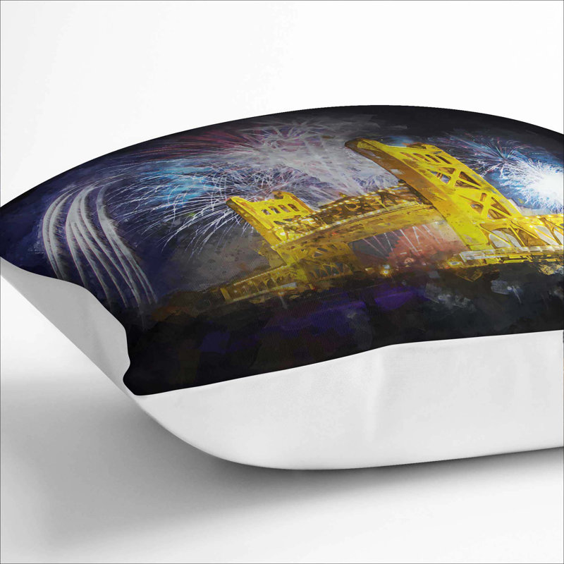 Tower Bridge in Sacramento Cushion with Filling, 40cm H x 40cm W x 15cm D, White