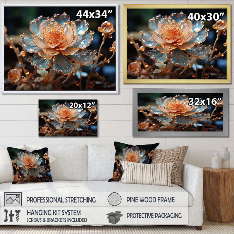 Fleur de pêche cristal I - art mural floral, Toile tendue, H 12 po x l 20 po x P 1 po