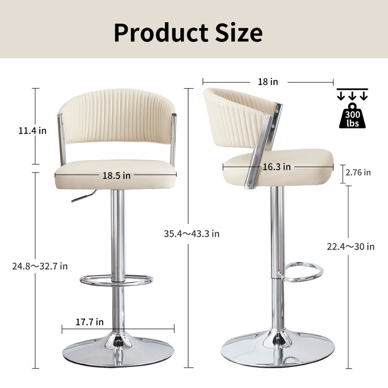 Ensemble de 2 tabourets de bar et de comptoir pivotants, Blanc, 2