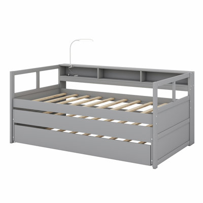 Daybed With 2 Trundles, Storage Shelves, 1 Light For Free And USB Charging Design