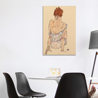 Seated Woman In Underwear, Rear View, 1917 by Egon Schiele - Painting on Canvas