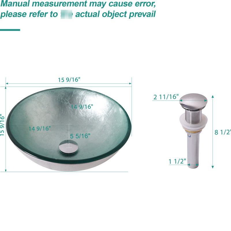 Évier vasque en verre trempé argenté, 15,11 x 15,11 x 5,21 po, bonde escamotable, idéal pour les lavabos en argent, convenant à divers espaces