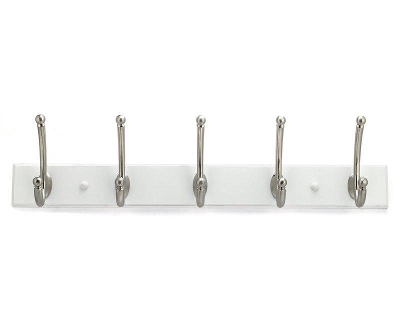 Contemporary Wall Mounted Coat Rack, White/Brushed Nickel