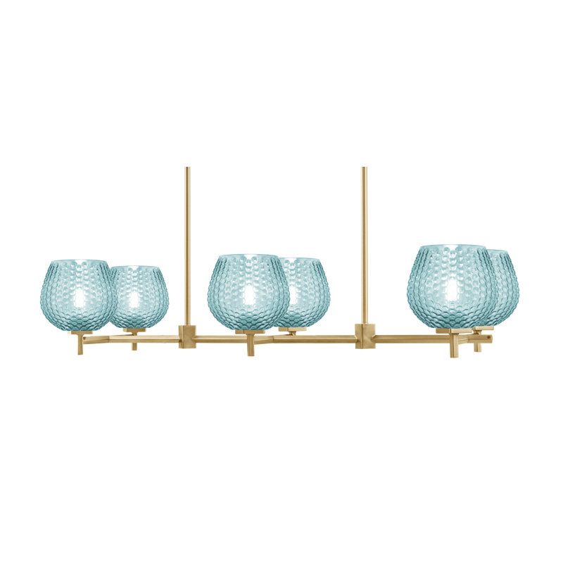Luminaire pour îlot de cuisine 6 lumières Fausley, Bleu sarcelle, Laiton New Age