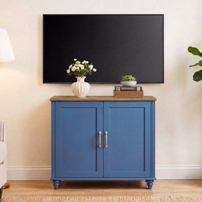 Corretta Farmhouse TV Stand For 43 Inch TV With 2 Wood Doors, Wood Universal TV Stand With Storage Cabinets, Entertainment Center TV Console Table For Living Room, Bedroom, Blue