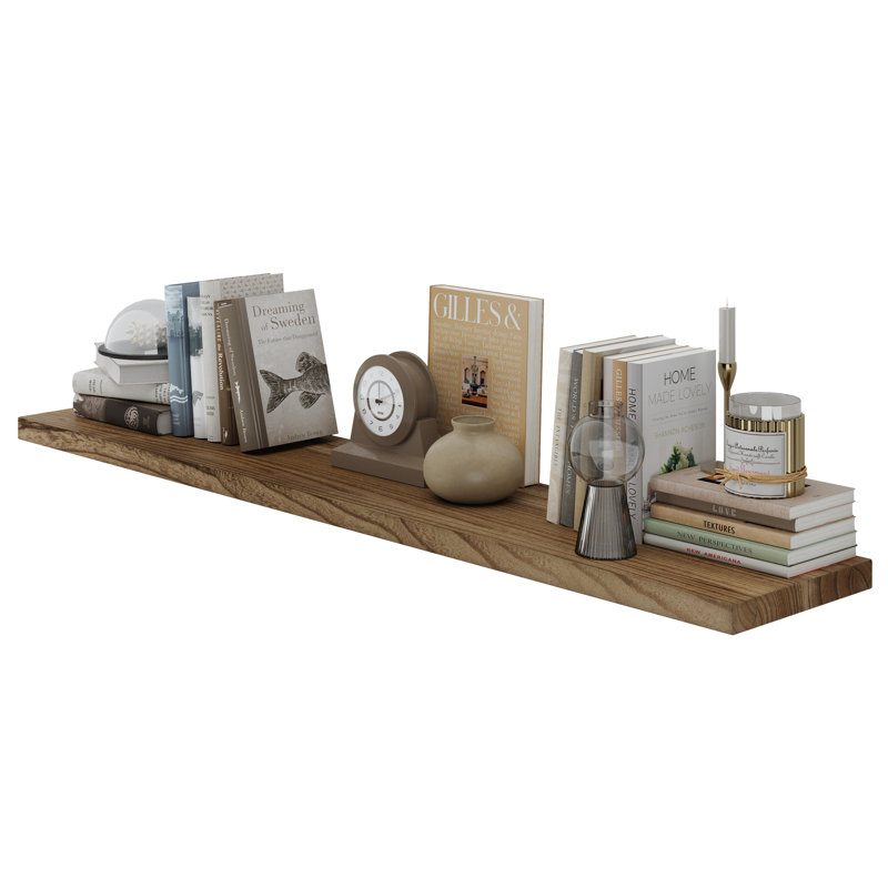 60"x11.25" Hidden Bracket Shelf, Floating Bookshelf For Living Room, Farmhouse Decor, 1pc, Burnt