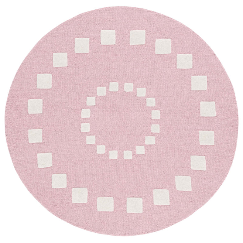 Tapis rond rose / blanc touffeté à la main Eldyn, Rond 5 pi