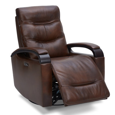 31.5" W Leather Swivel Glider Dual-Power Recliner
