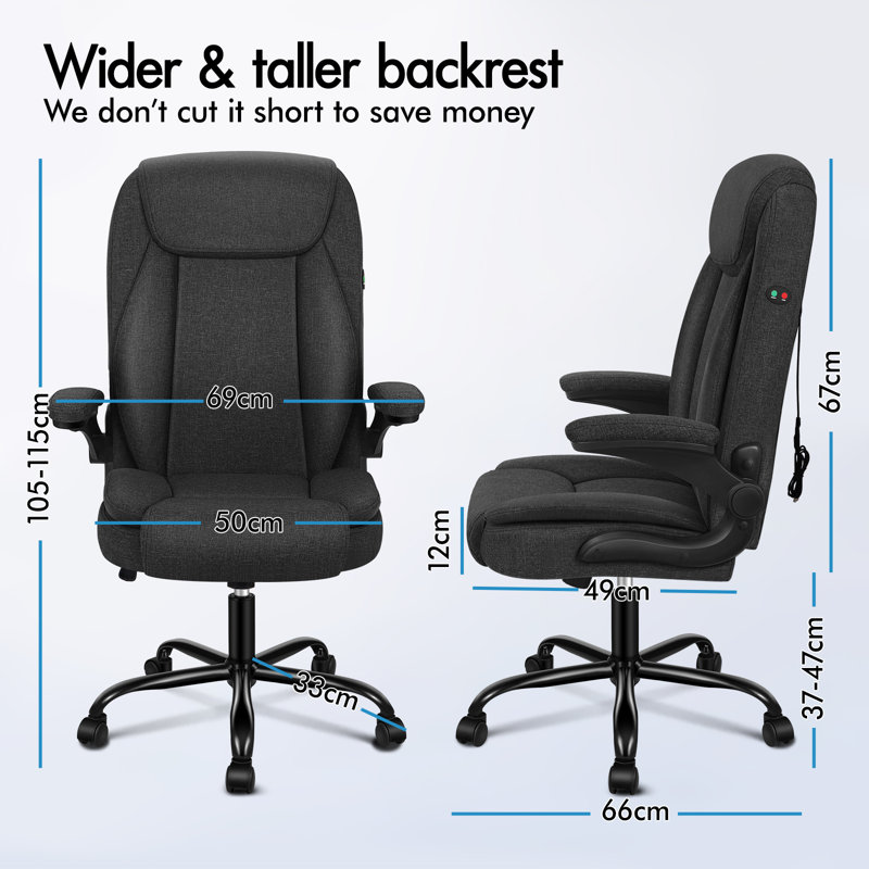 Office Chair, 67 cm H, Fabric, Black