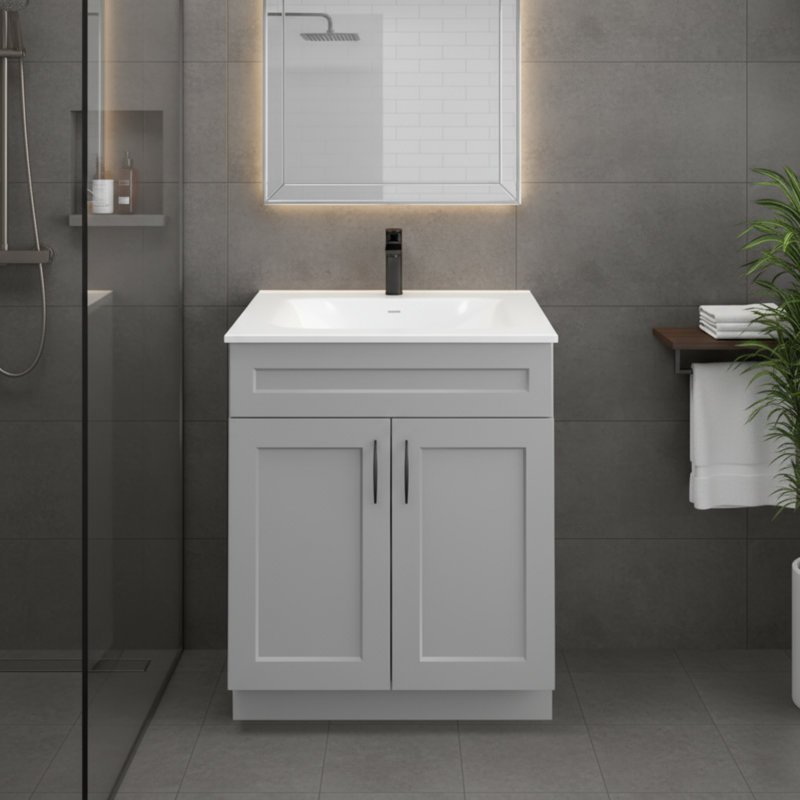 La base de meuble-lavabo de style berçant gris clair permet un assemblage minimaliste et une conception minimaliste.