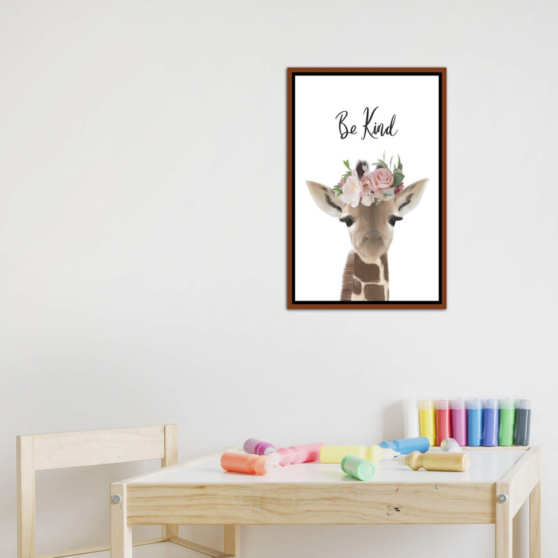 Décoration murale girafe floral Be Kind Kids, H 26 po x l 18 po x 1,5 po, Toile classique avec cadre brun