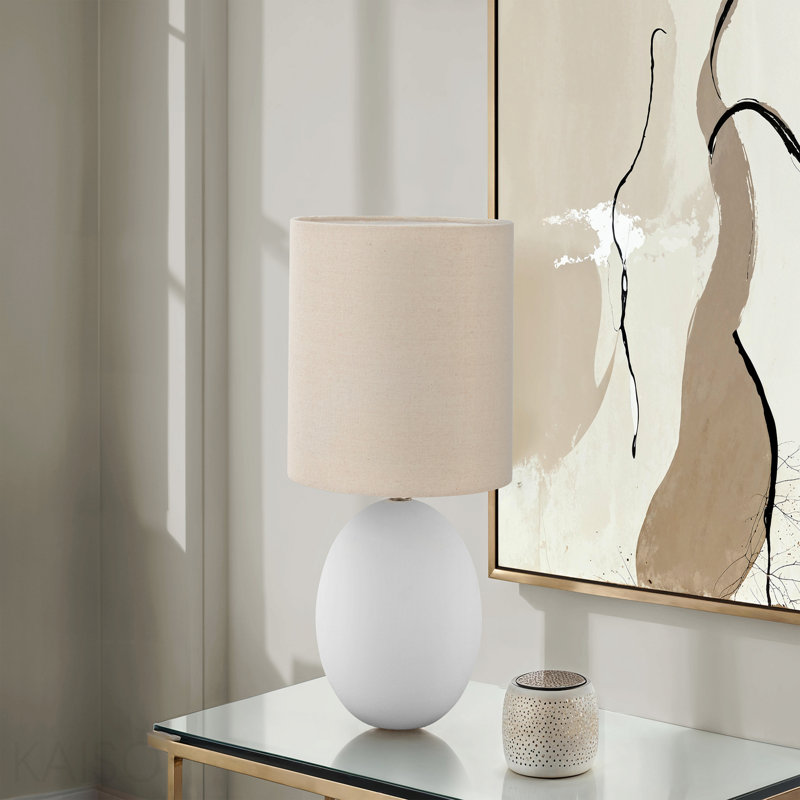 Lighting, H 16 po, lampe de table, abat-jour crème, céramique crème, contemporain