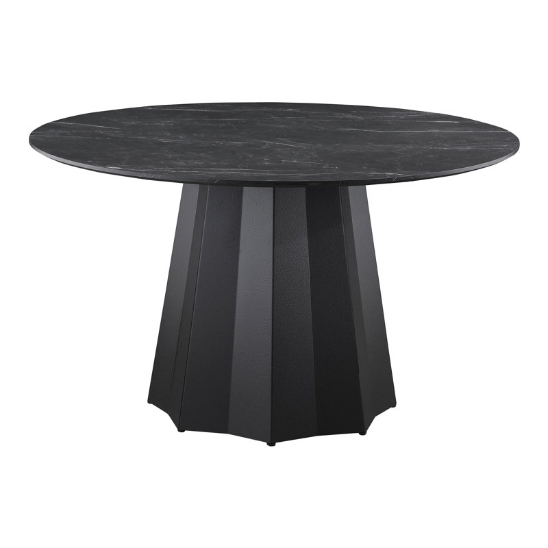 Table de salle à manger ronde avec plateau en faux marbre de 48 po - noir