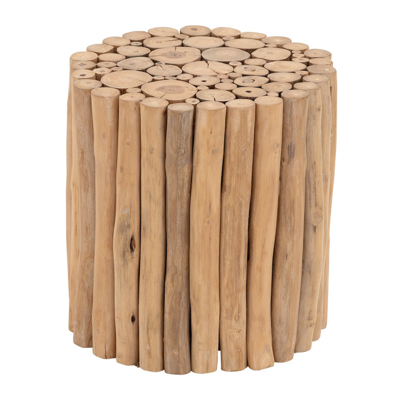 14" x 16" Brown Teak Wood Rustic Accent Table