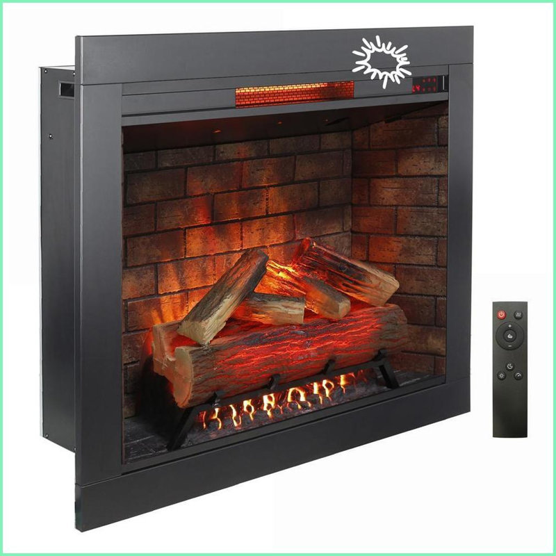 Electric Fireplace Insert, 33-Inch Western Modern with Realistic Flames &amp; Crackling Sound | Tempered Glass+Sheet Metal | Vent Free