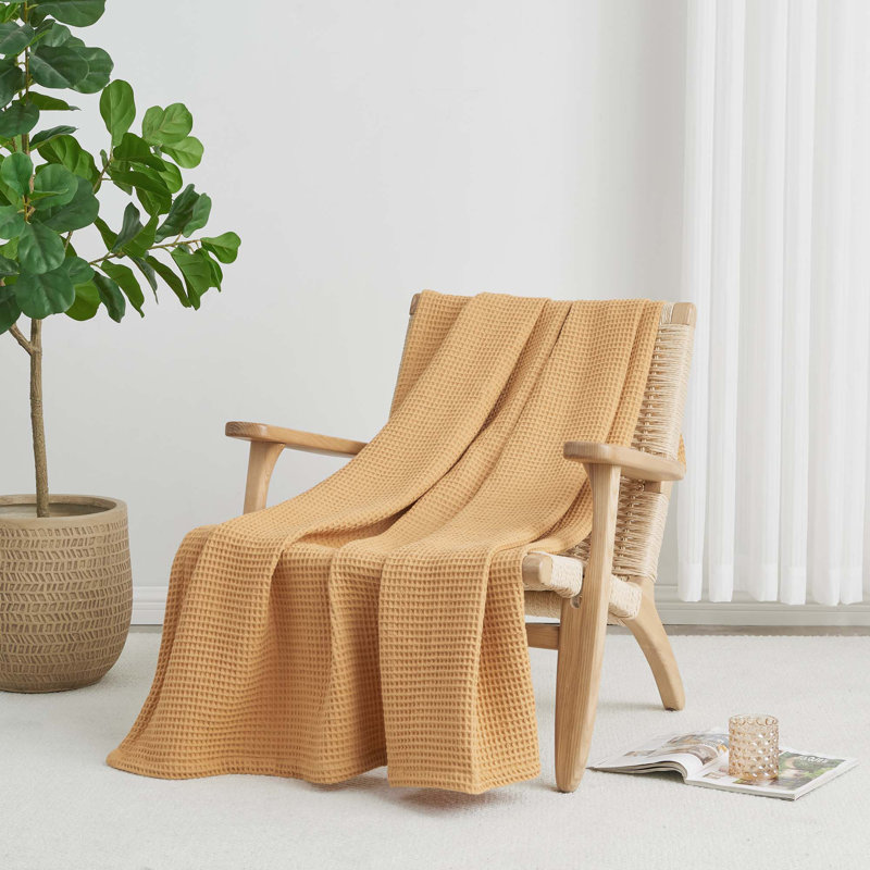 Couverture 100% coton gaufré Minali, Double/grand, Marigold