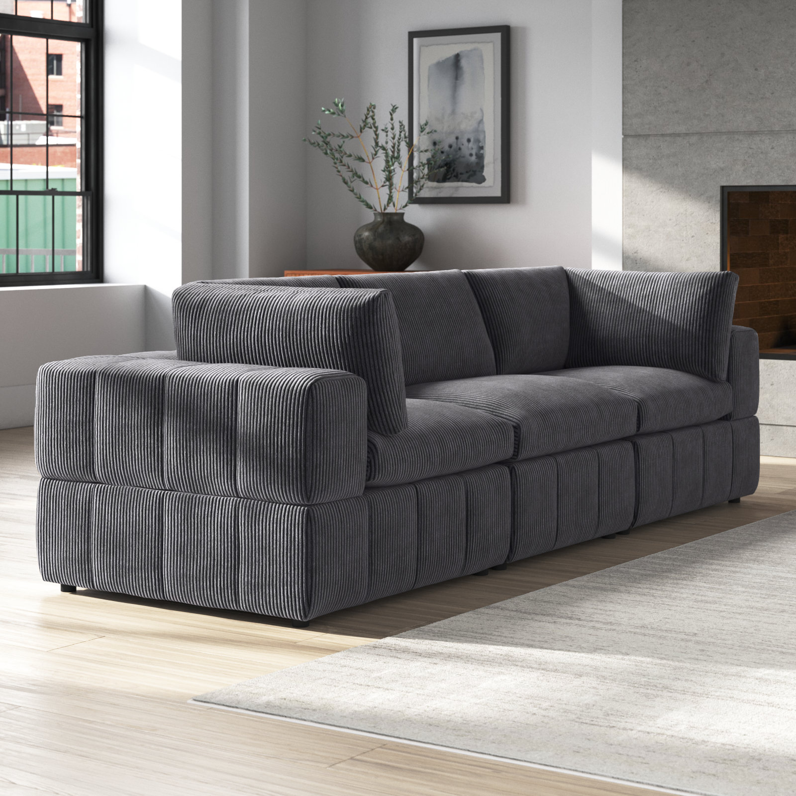 88 Luxury Modern Sofa for Living Room, Fabric Couch with Solid Wood Frame, Removable Sofa Cushion and Detachable Sofa Cover Latitude Run Fabric: bei