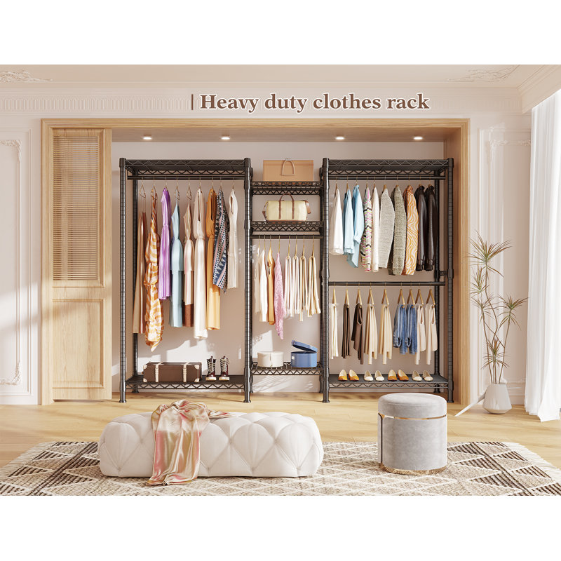 77" Metal Clothing Rack, Adjustable Garment Storage, Black