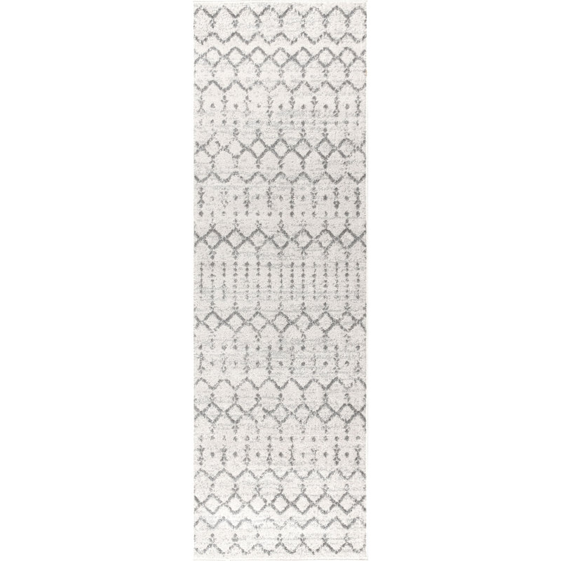 Kateshia Moroccan HYPE Boho Vintage Diamond Cream/Grey Rug, Runner 2'3" x 10'