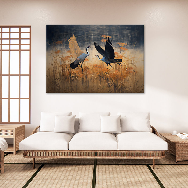 Crane Birds Abstract - No Frame Print on Canvas, 40cm H x 60cm W
