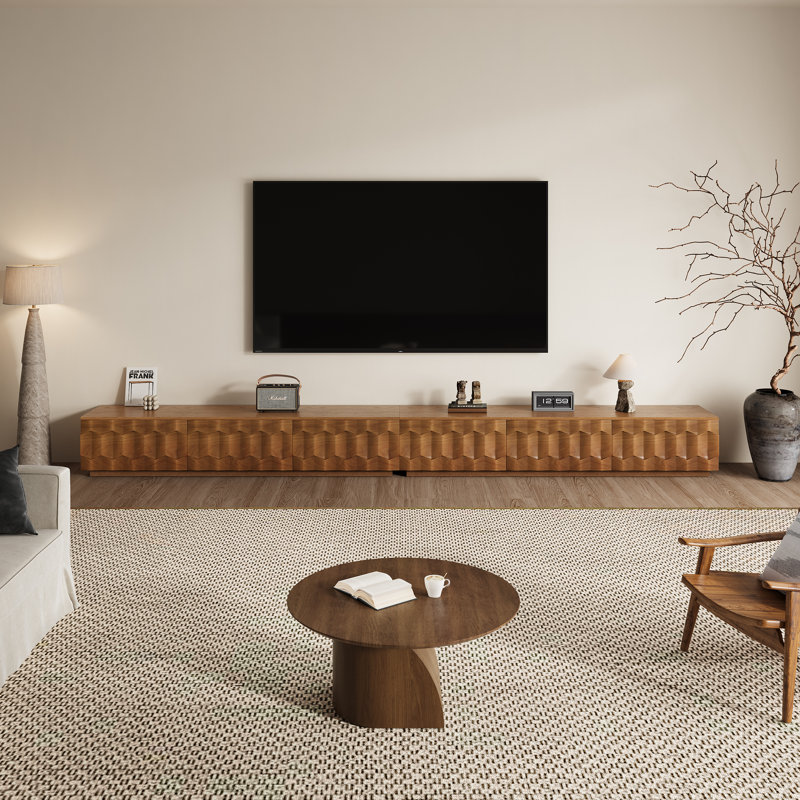 142" TV Stand Combination Cabinet with Storage, 6 Drawers, Textured Wood Fronts & Oak Finish, 142"