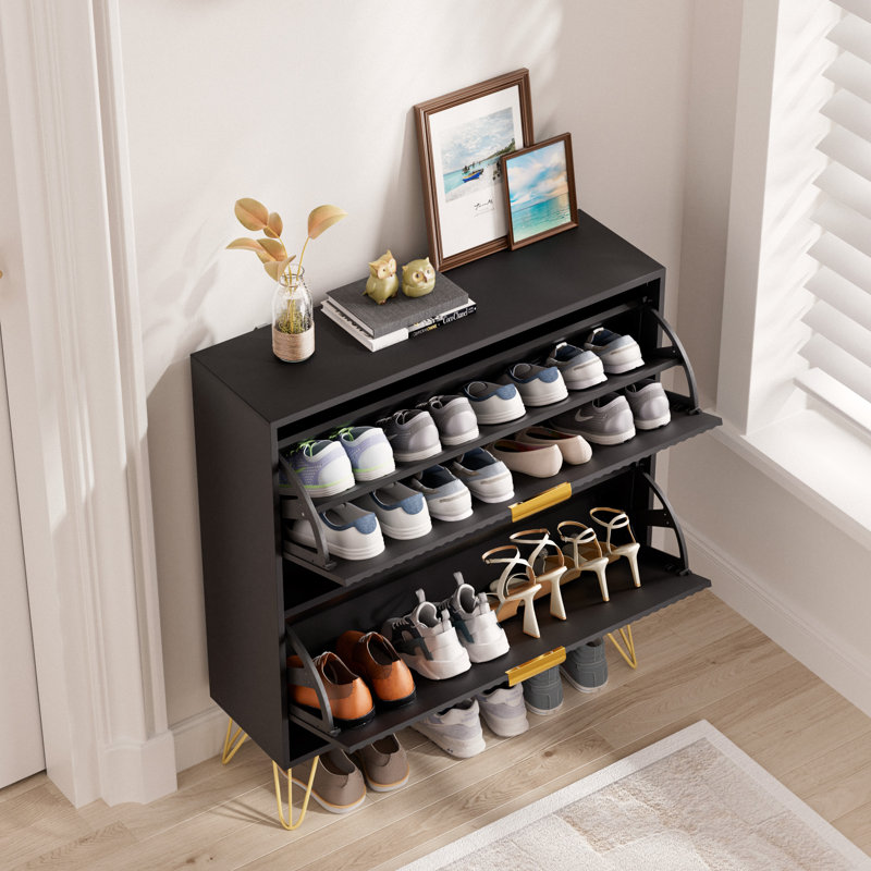 12 Pair Shoe Storage Cabinet, Black