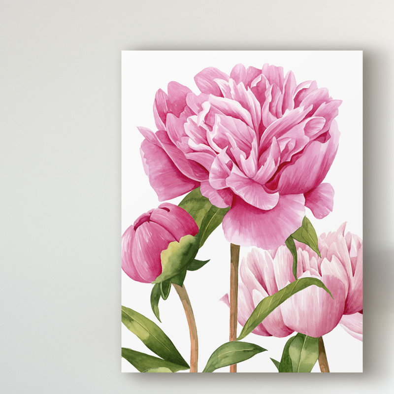 « winsome pivoines ii », peinture sur toile tendue, H 19 po x l 14 po x P 2 po