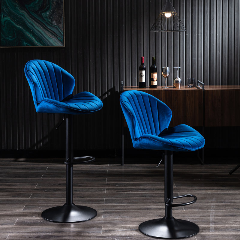 2 chaises de bar réglables bleues pour comptoir de cuisine et de pub, avec repose-pieds à dossier de hauteur scandinave, bleu, 2