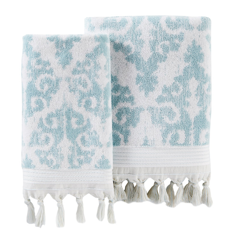 Aqua Turkish Cotton Hand Towel with Fringe