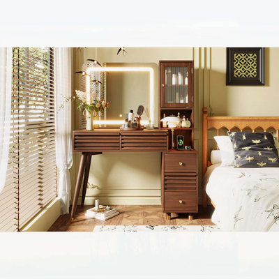 Meuble-lavabo 45,9 po avec miroir DEL, 5 tiroirs, armoire en verre cannelé et station de charge, espresso