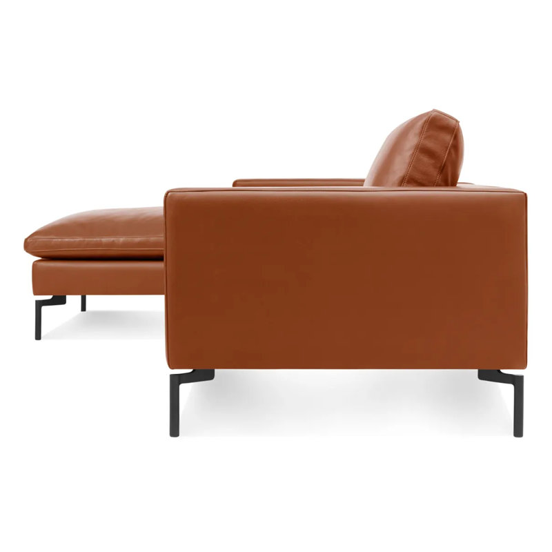 Nouveau canapé standard avec méridienne, Orienté à gauche (vu de face), Cuir caramel, Noir