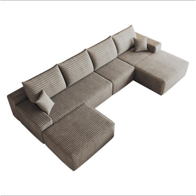 135" Cloud Sectional Sofa with 1 Ottoman,Modern Minimalist Upholstered Couches, Comfort U Shaped Sofa for Living Room,Deep Seat Corner Couch,No Assemb