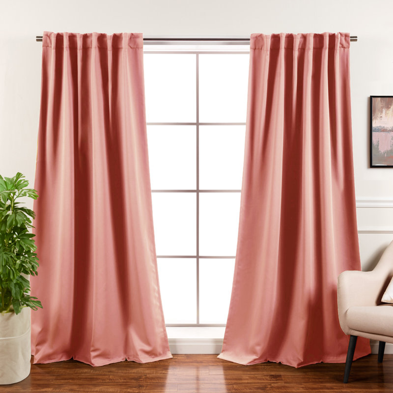 Bantam Solid Blackout Thermal Rod Pocket Curtain Panels, Coral, 52" W x 72" L