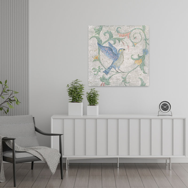 Oiseaux mosaïques I, art floral rétro, H 24 po x l 24 po