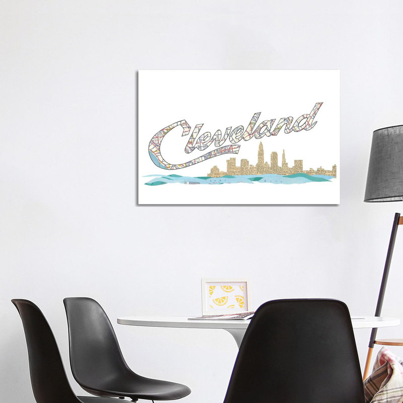 «Cleveland Script Skyline» par - Toile tendue, H 26 po x l 40 po x 1,5 po