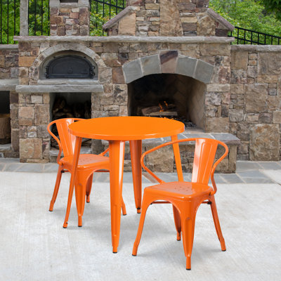 Duluth 30'' Round Metal Indoor-Outdoor Table Set with 2 Arm Chairs