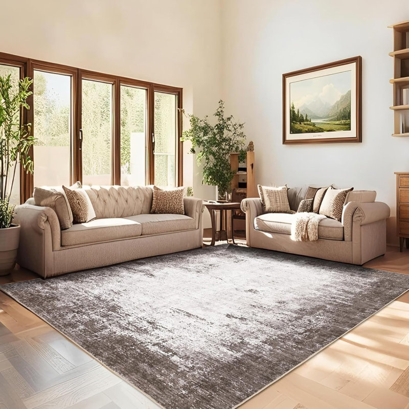Abstract Painted Pattern Thin Indoor Rug, Soft Low Pile Area Mat, Easy to Clean, Stain Resistant, for Living Room, Bedroom, Hallway, Study