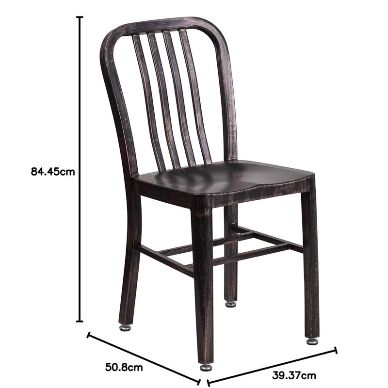 Anietra Slat Back Commercial Chair - Modern Metal Galvanised Steel, Black/Gold
