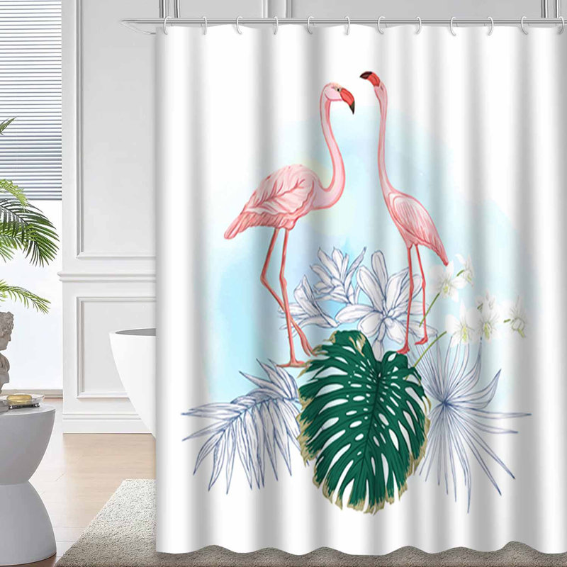 Rideau de douche imperméable Tropical Oasis Palm Flamingo Botanicals avec 12 crochets, L 72 po x l 84 po