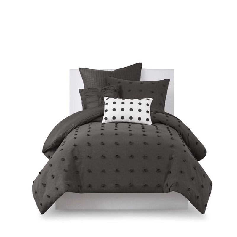 Ensemble d'édredon défini Gracie Mills Grady Elegance, Édredon simple TG et 4 pièces supplémentaires, Noir