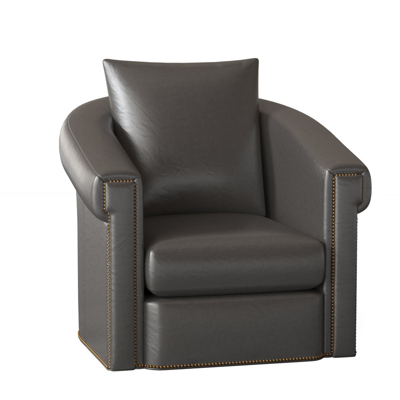 Andre Swivel Armchair, French Natural, Anilina Cacao Genuine Leather