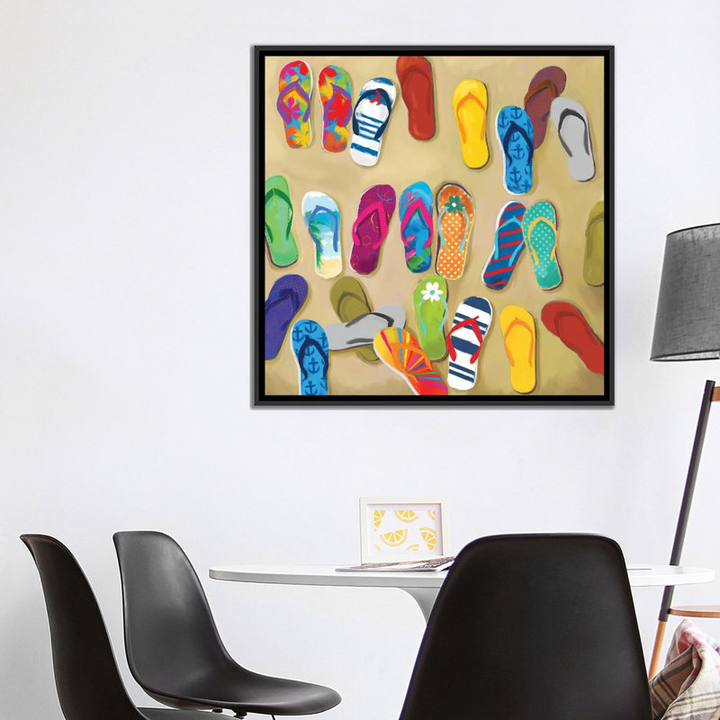 « flip flipes ii », reproduction sur toile, H 37 po x l 37 po x P 1,5 po, Toile avec cadre flottant noir, Pas de tapis