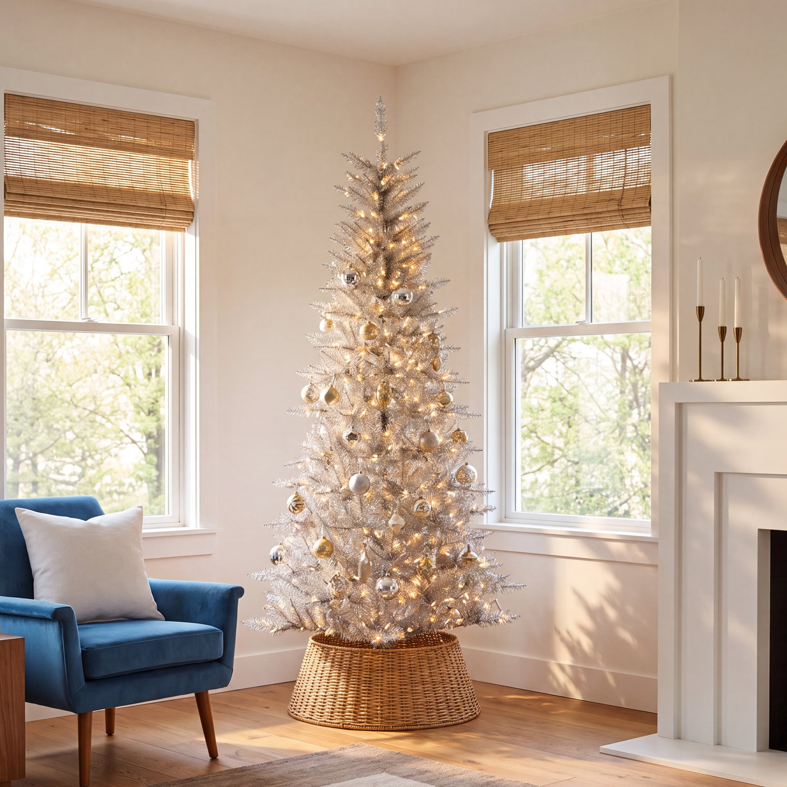 Silver Artificial Christmas Tree, 90" H x 44" W x 44" D