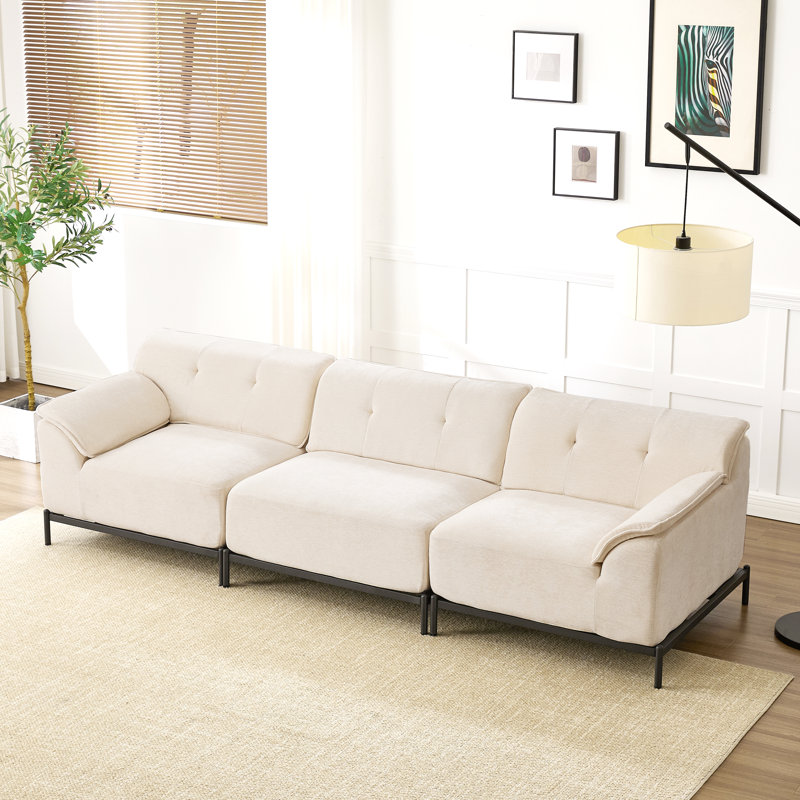 Canapé modulaire rembourré 3 personnes Modern Chenille, Beige