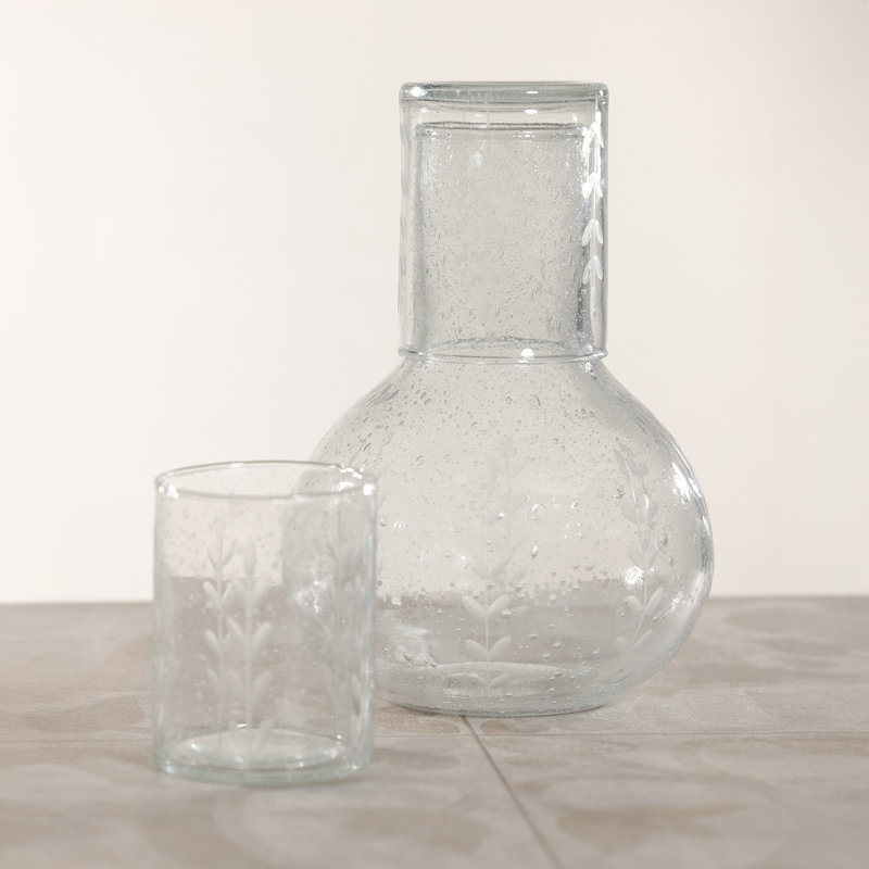 Caspian Etched Glass Carafe with Bubble Design