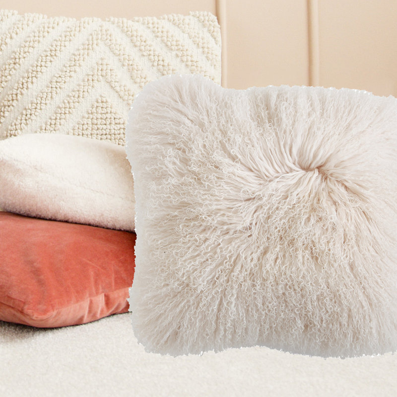 Jiana Mongolian Faux Fur Throw Pillow, Clear